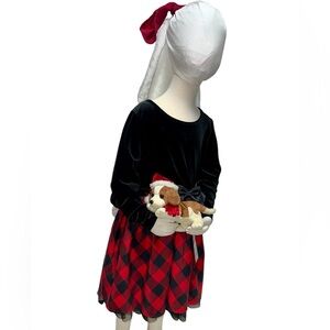 Little Girl Holiday Plaid Dress Red Black Girl Size 7/8/Medium satin Bow Sleeves